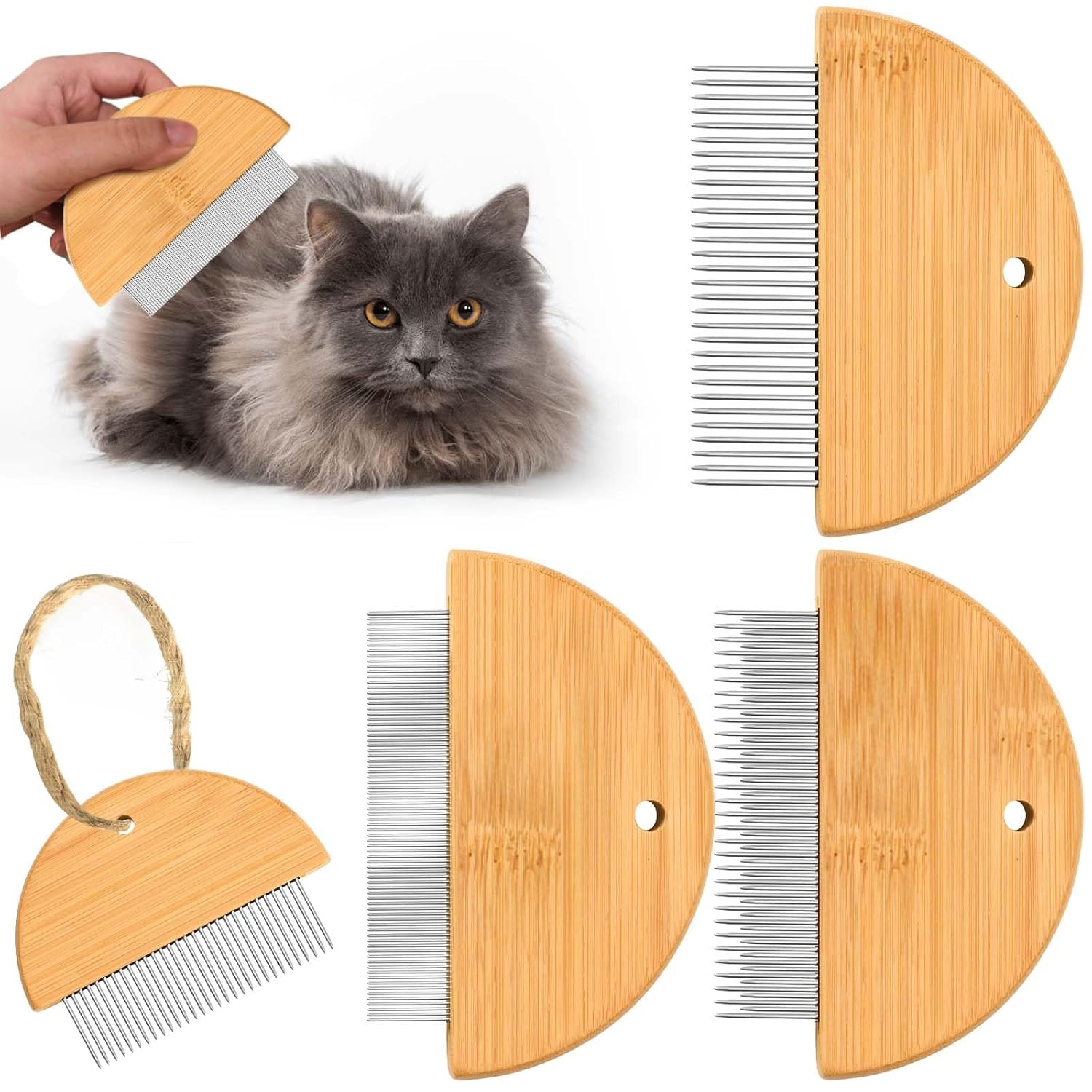 Flea Comb For Cats  Wooden Cat Comb Pet Comb With Rounded-Tip Teeth Tangles