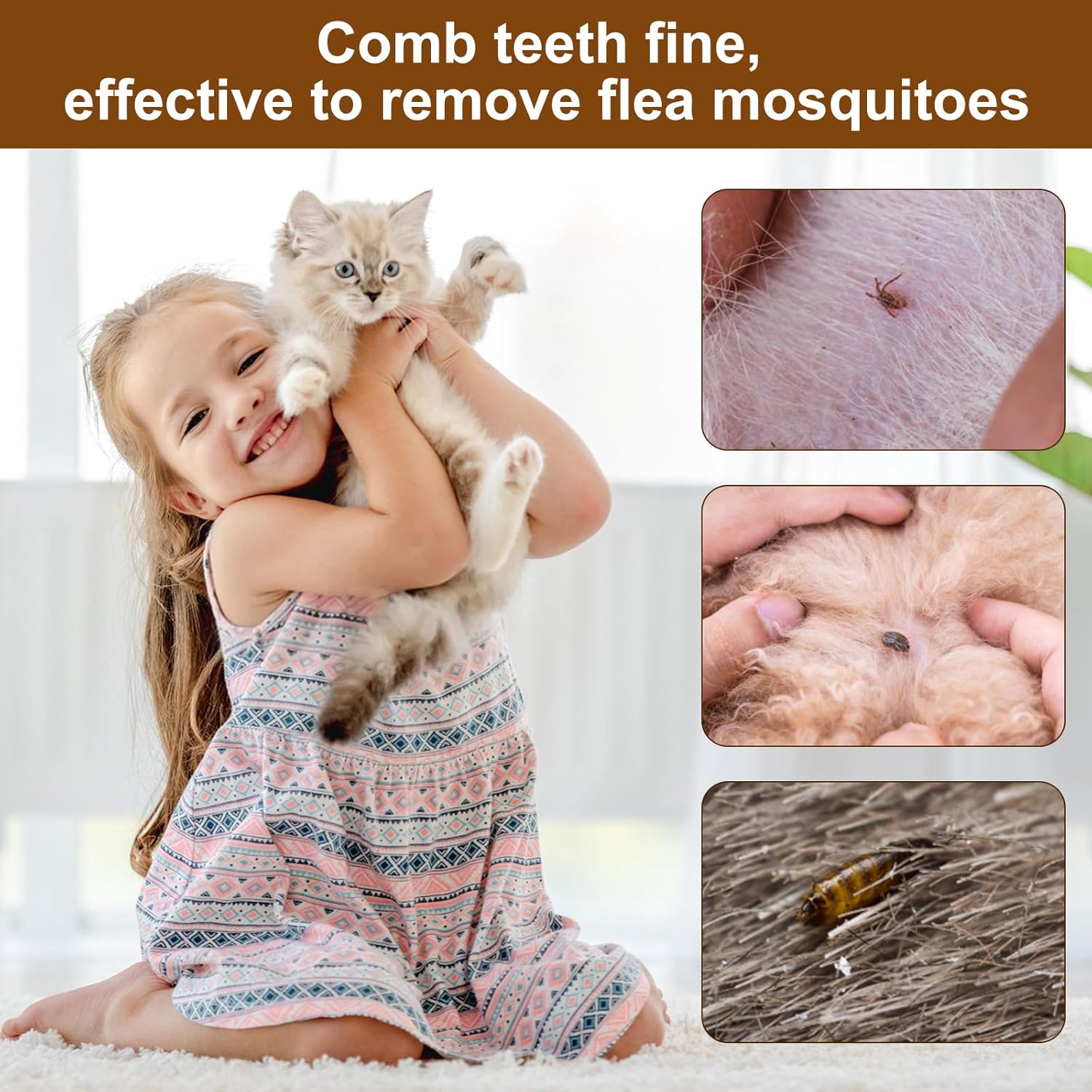 Flea Comb For Cats  Wooden Cat Comb Pet Comb With Rounded-Tip Teeth Tangles