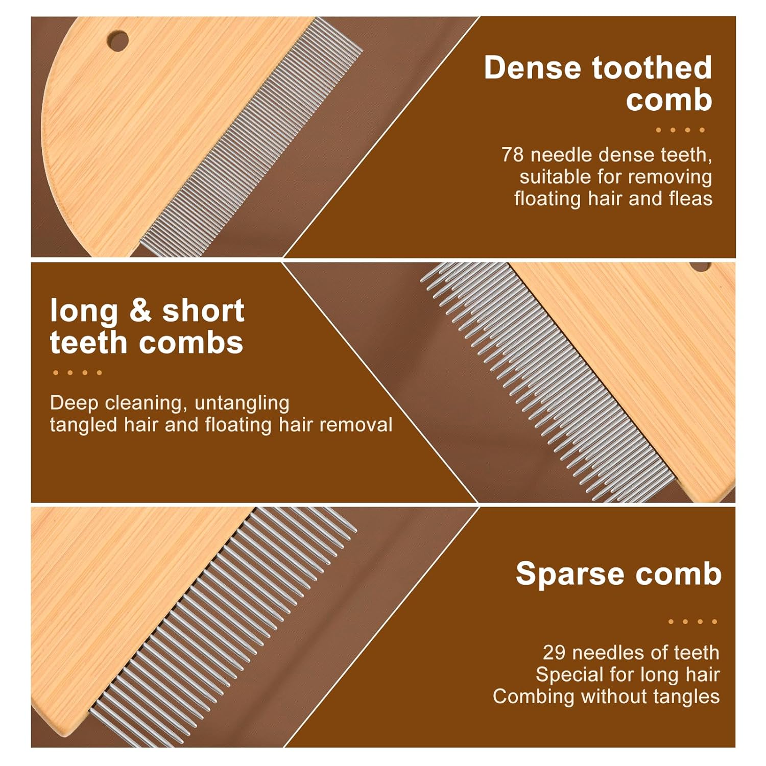 Flea Comb For Cats  Wooden Cat Comb Pet Comb With Rounded-Tip Teeth Tangles
