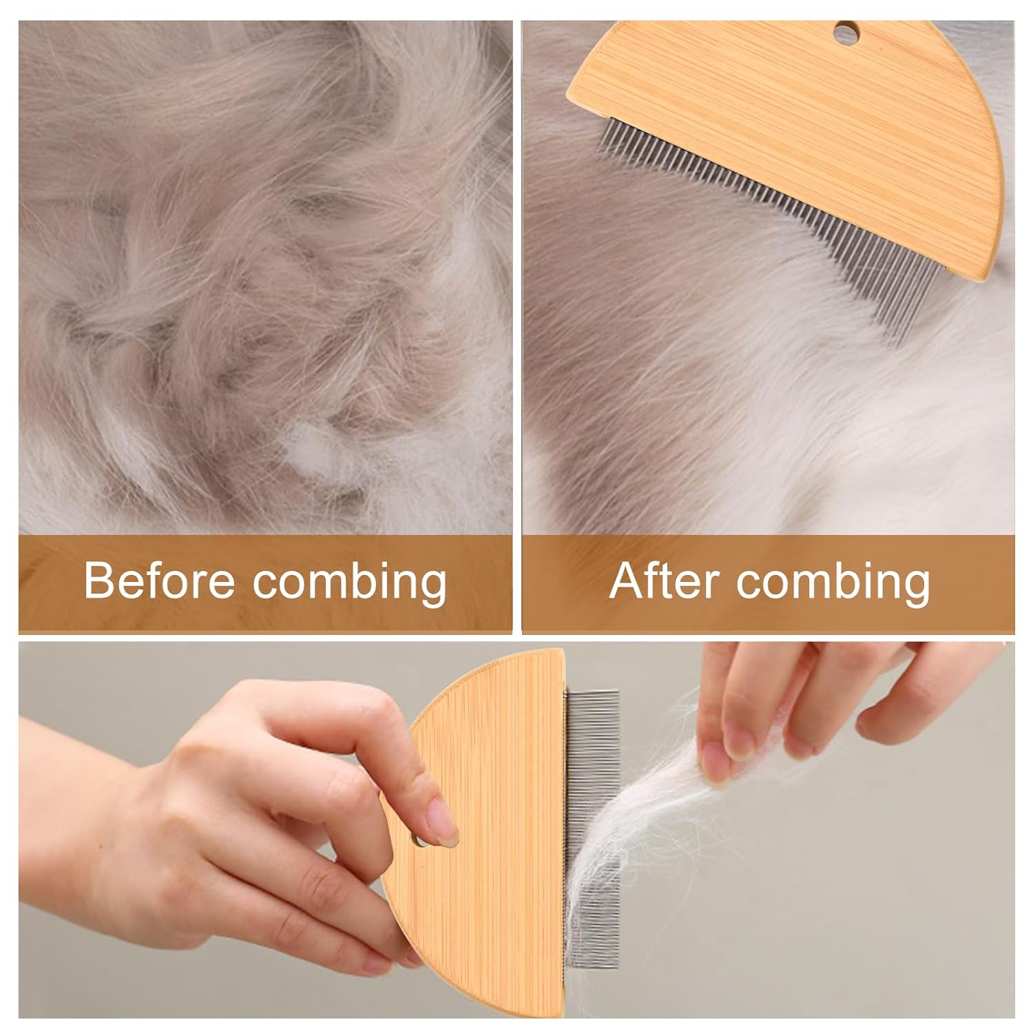 Flea Comb For Cats  Wooden Cat Comb Pet Comb With Rounded-Tip Teeth Tangles