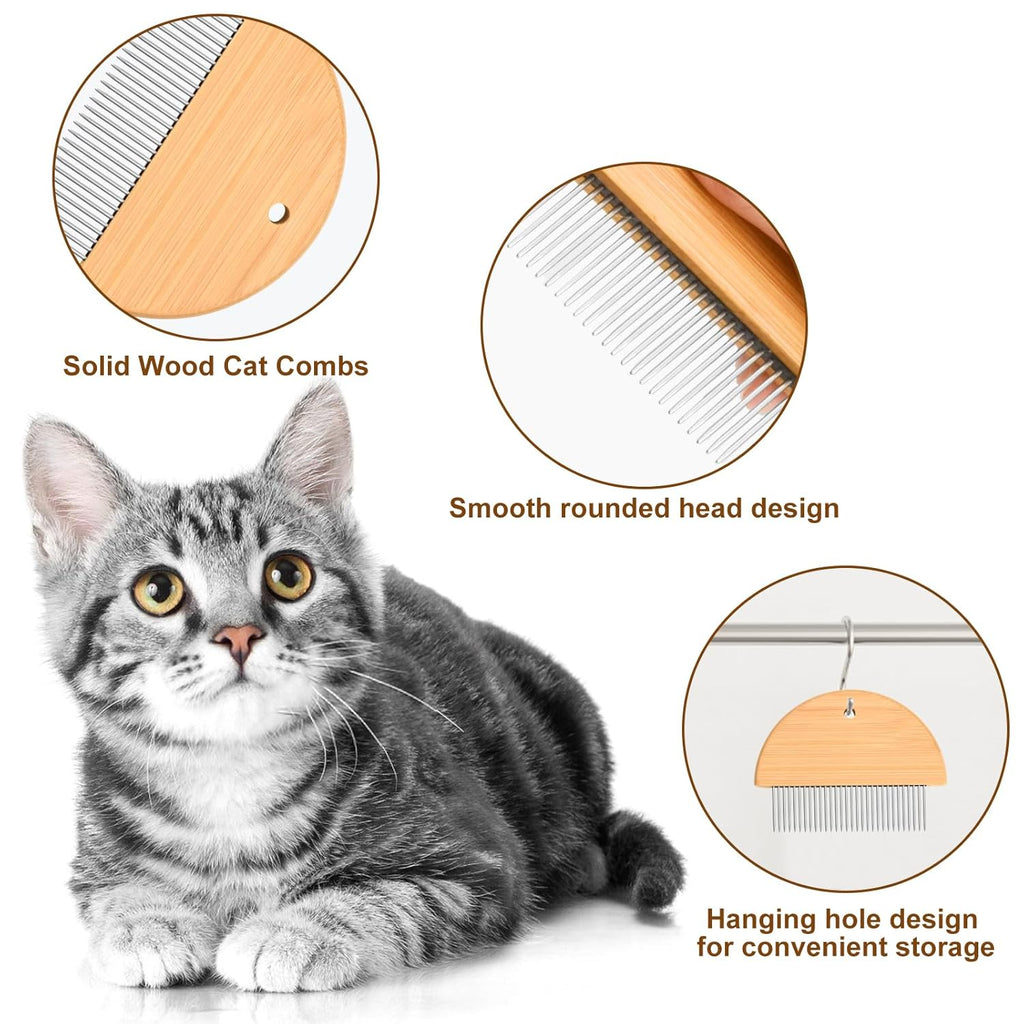 Flea Comb For Cats  Wooden Cat Comb Pet Comb With Rounded-Tip Teeth Tangles